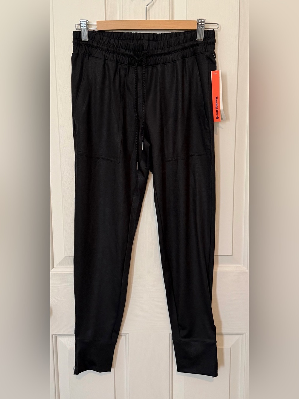 Women’s Standing Tree  Black Jogger Pants with Drawstring Waist- zippered ankles